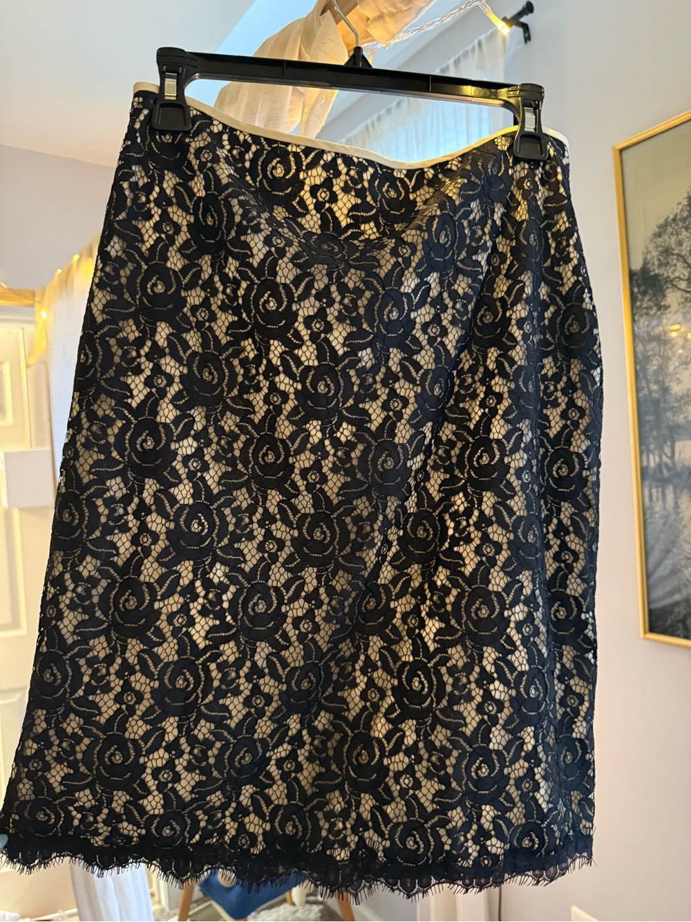 ★  Diane Von Furstenberg Black Lace Pencil Skirt with Nude Lining